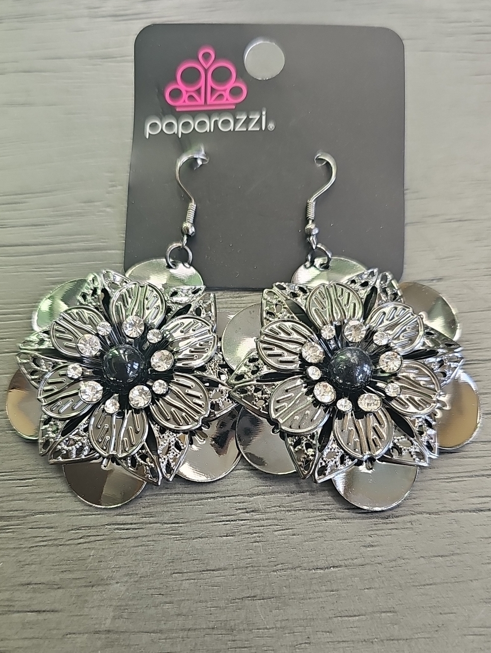 paparazzi Gunmetal Floral Cluster Earrings